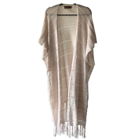 Free People Lightweight Blanket Wrap Boho Open Knit Tassel Shawl One Size - Picture 2 of 11
